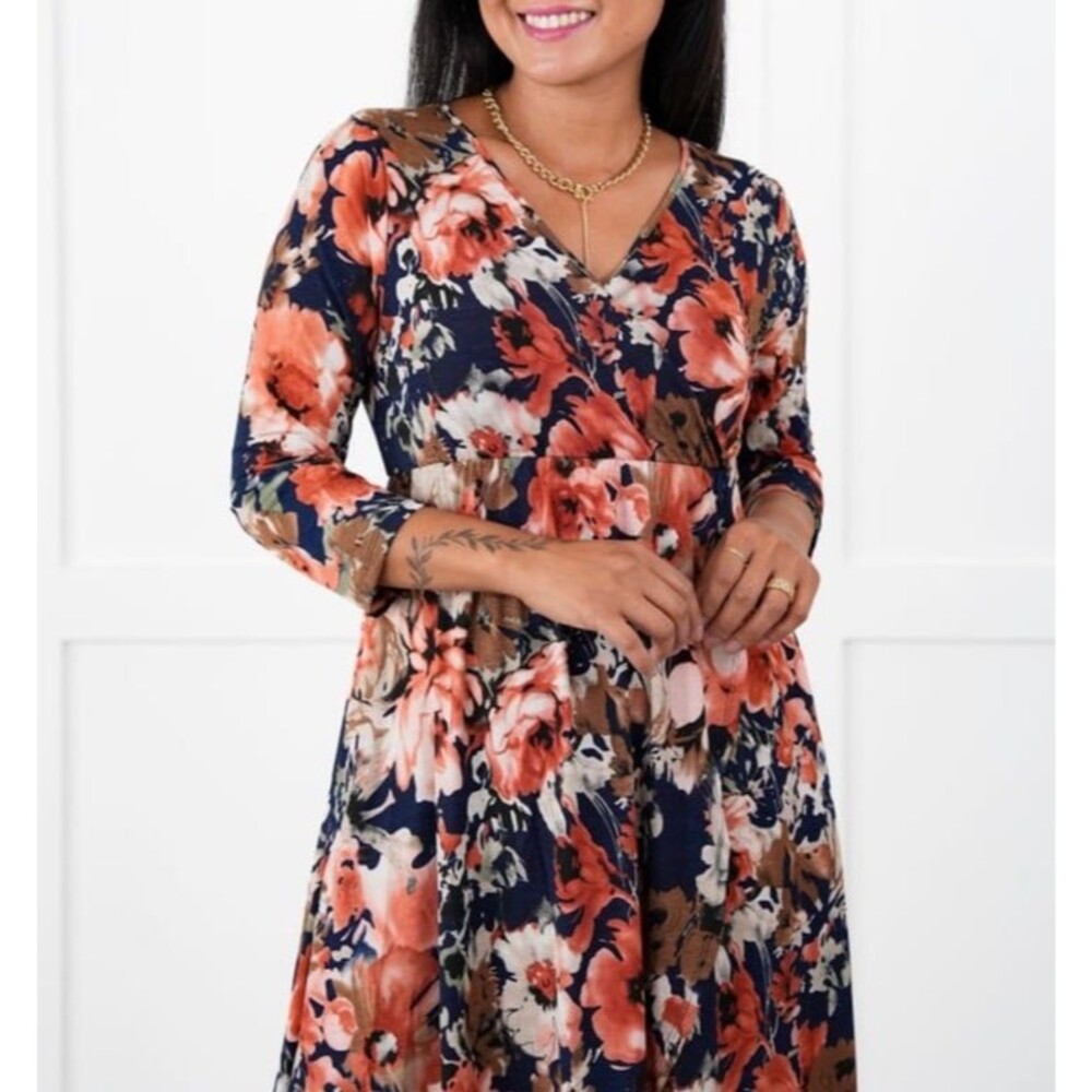 floral dress 3/4 sleeve tieless wrap dress womens small womens dress sz 2-6 NEW